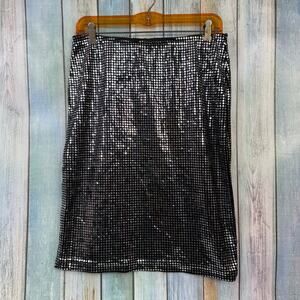 Lip Service Vintage Pencil Skirt Silver Sequin Size Medium Stretchy Goth Punk 90
